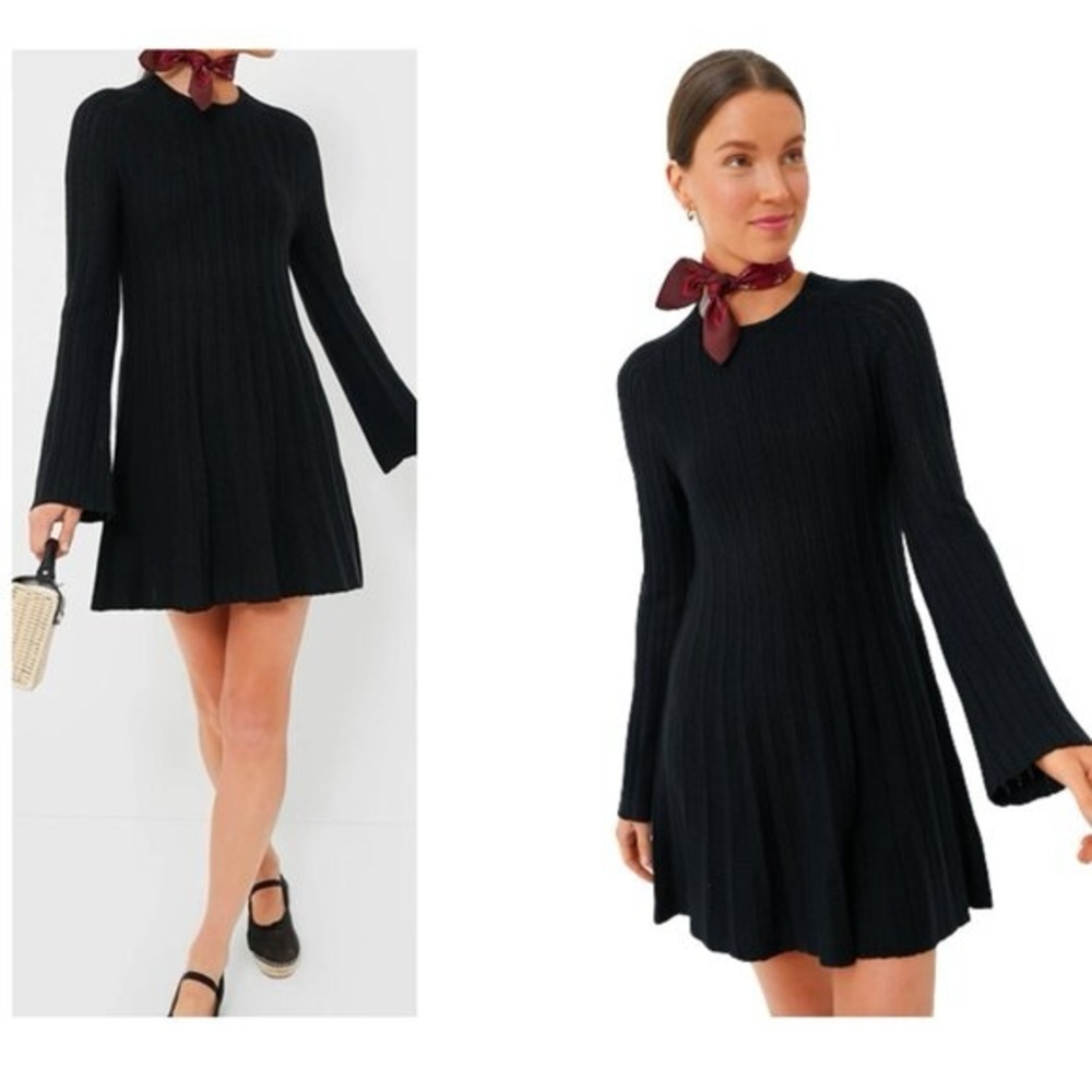 Pomander Place NWT Black Adi Long Belle Sleeve Ribbed Knit Dress